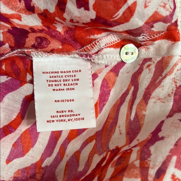 RUBY RD Vibrant Pink and Red Sheer Button-Up Blouse - Picture 6 of 6